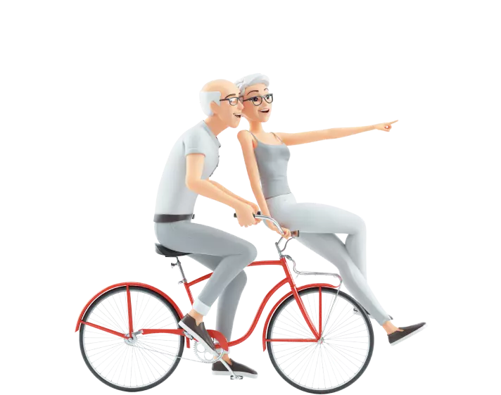 Two seniors in a bicycle